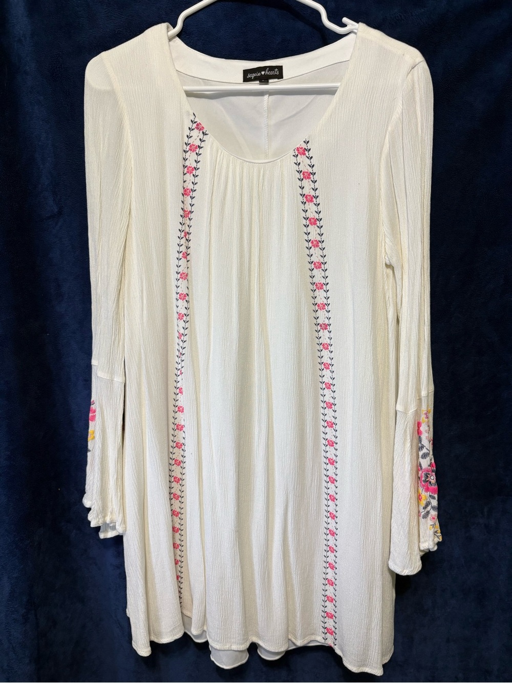 Sequin Hearts Cream Maxi Dress with Pink & Yellow Floral Embroidery
